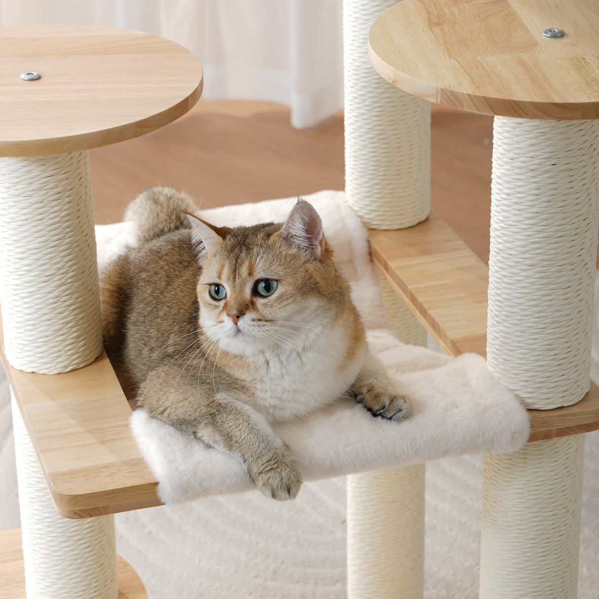 Houten kattenklimrek - krabpaal met hangmat en kattenmand SpirePets