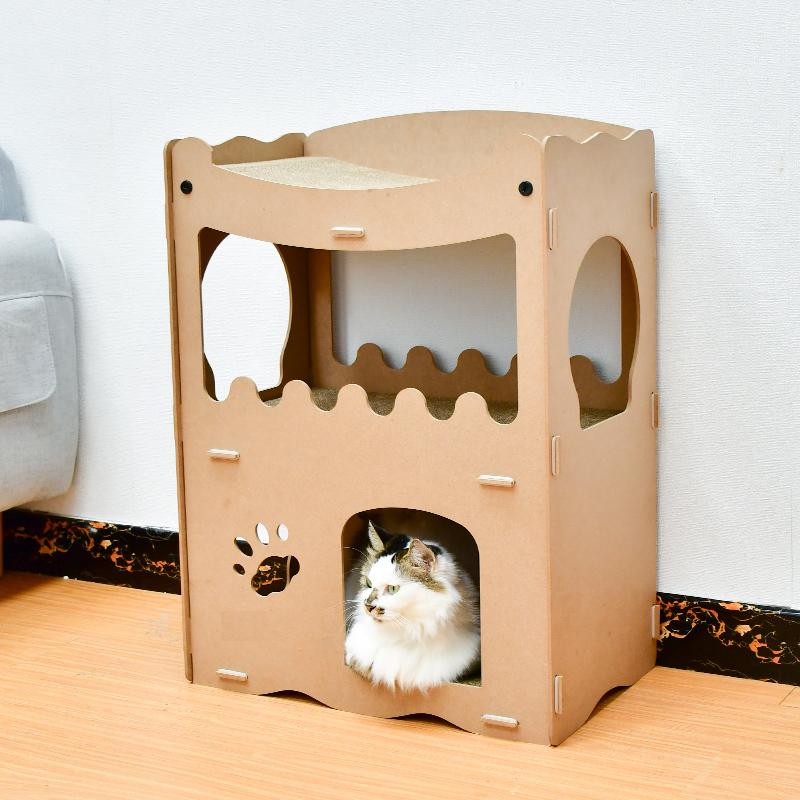 Kattenhuis - duurzaam speelhuis voor katten - karton krabmeubel katten SpirePets
