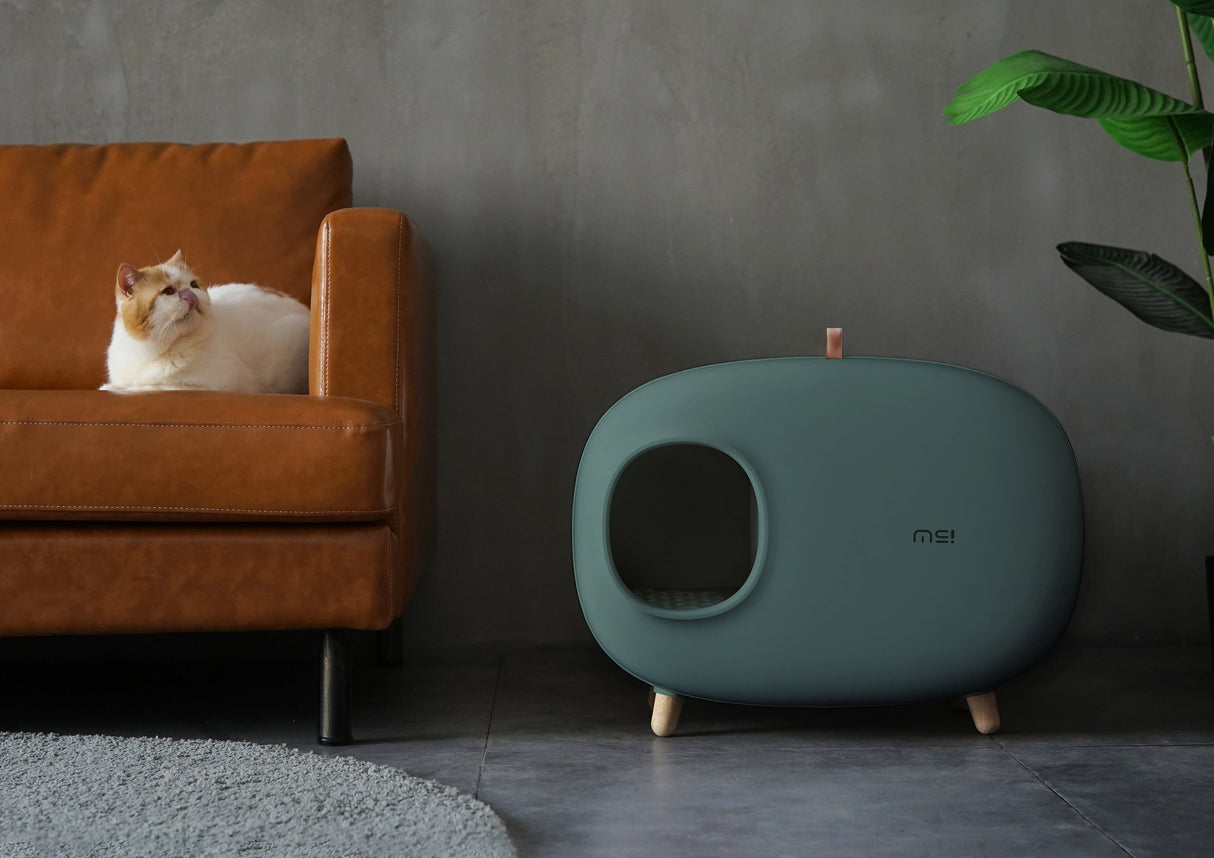 Kattenbak groen - inclusief kattenbakschepje - gesloten ontwerp - lekvrij en geurvrij SpirePets