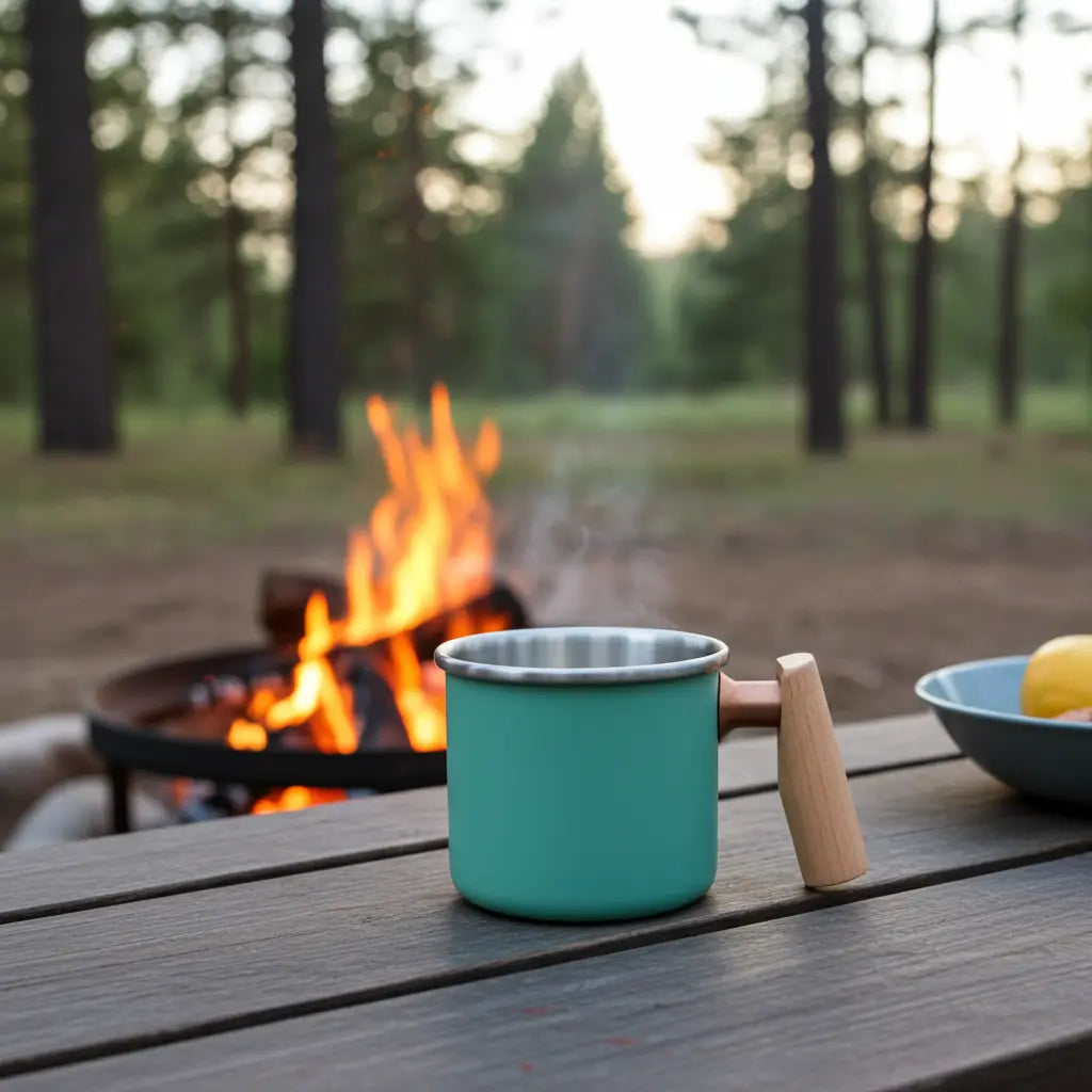 Camping mok - beker van roestvrij staal - kalas serie - 400ml - kleur groen Truvii