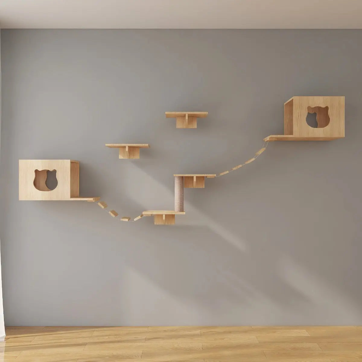 Katten klimwand | 2 Ladders krabpaal en 2 huisjes | Kat Klimmuur | Huisdieren | Vermaak voor katten Coolgods