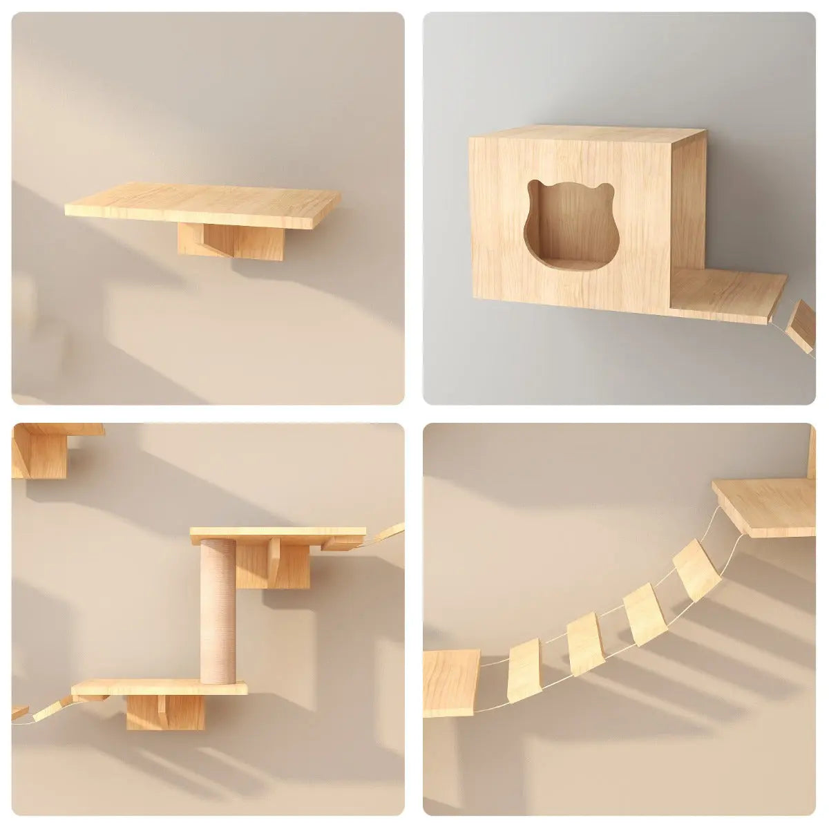 Katten klimwand | 2 Ladders krabpaal en 2 huisjes | Kat Klimmuur | Huisdieren | Vermaak voor katten Coolgods