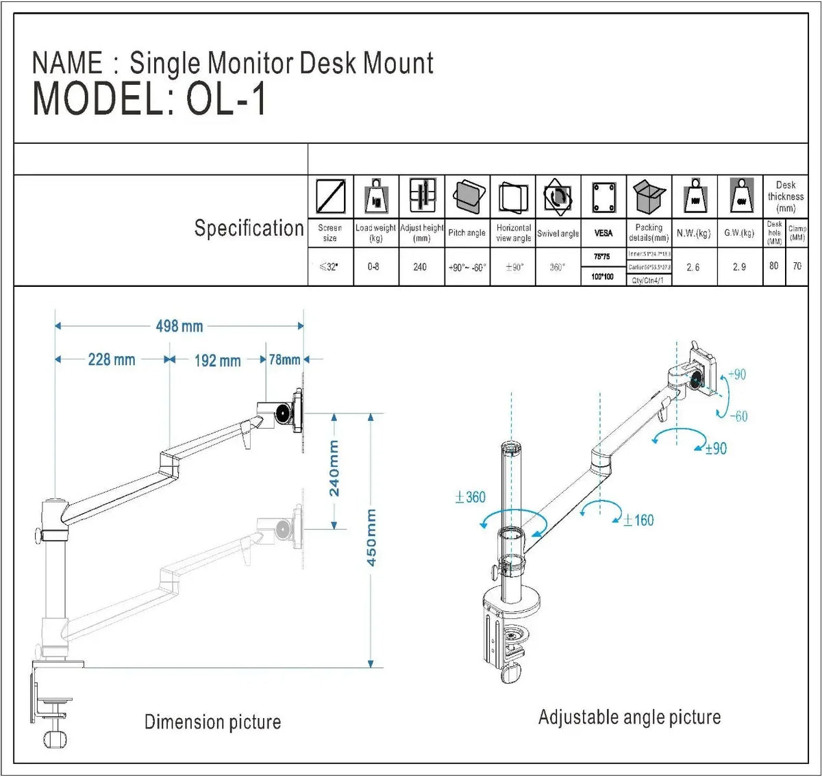 SPIRE Single Monitor Beugel Basis | Voor één scherm | Monitor arm Coolgods
