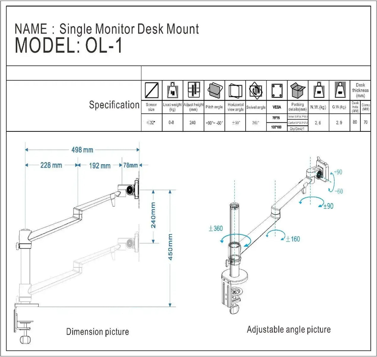 SPIRE Single Monitor Beugel Basis | Voor één scherm | Monitor arm Coolgods