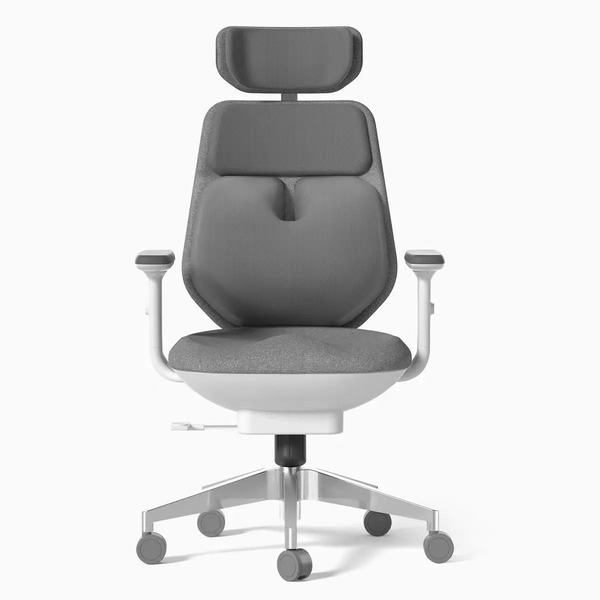 Ergonomischer Bürostuhl – Doppelairbag-Lendenwirbelstütze – Lendenwirbelheizung – Grau mit Weiß 