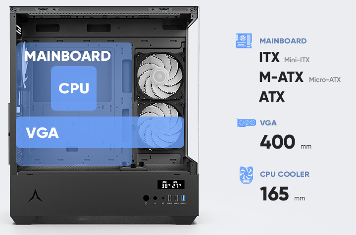 PC-Gehäuse | Schwarz | USB2.0, USB3.0 | 3,5-Zoll-Festplatte * 2, 2,5-Zoll-SSD * 2 | Micro ATX/MINI ATX | VGA-Karte