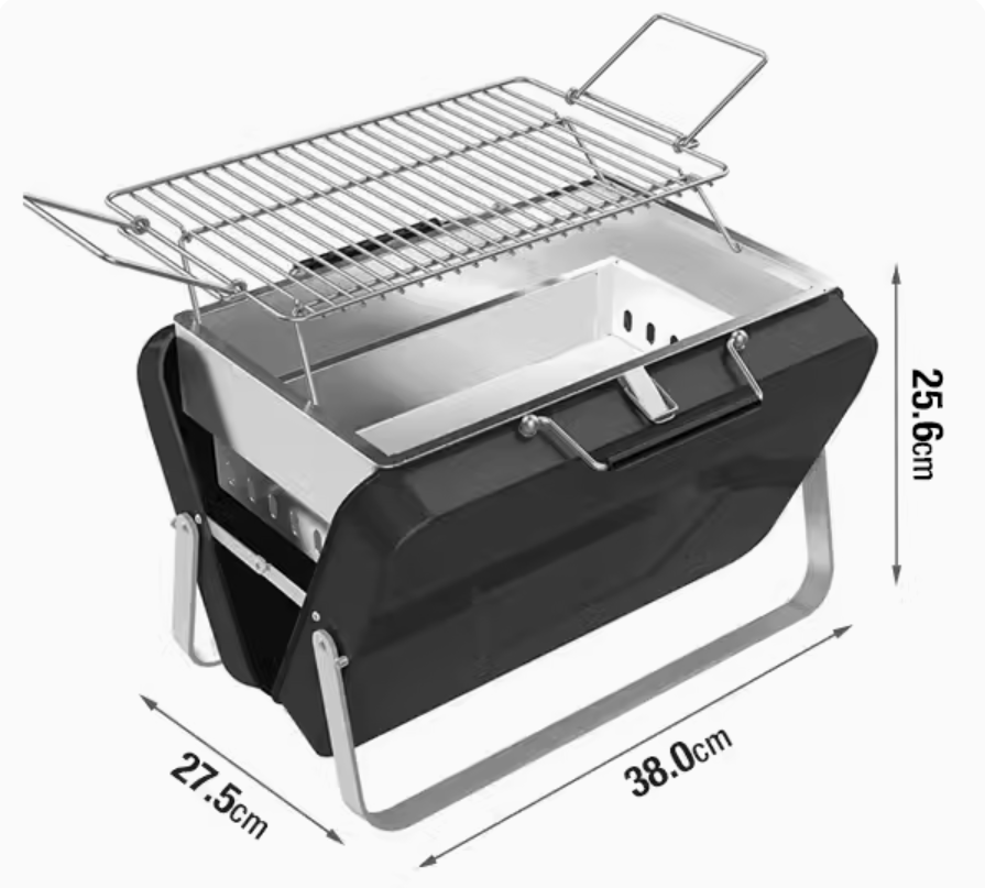 Compacte BBQ - mini barbecue koffer - zwart - draagbaar - maat M - Coolgods.nl