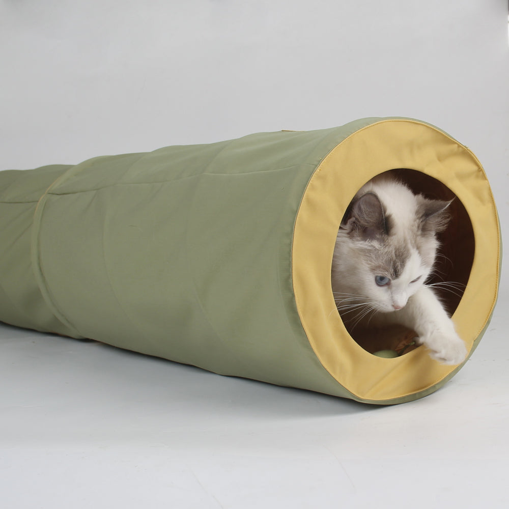 Katten speelgoed - Speeltunnel met meerdere gaten - Legergroen - Voor Katten < 10kg SpirePets