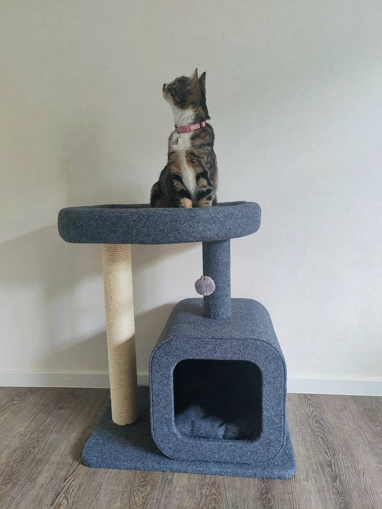 Scratching post for cats with house | Keep your cat entertained | 2 levels | Cozy place to sleep | Jump platform