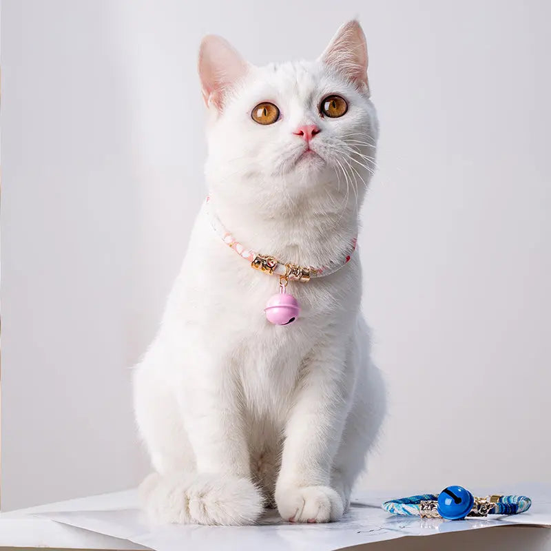 Halsband katten roze met bel - Japans - verstelbaar in lengte - 29 tot 36 cm - kattehalsband - halsbandje Coolgods